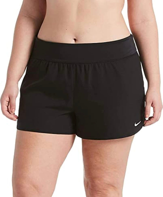 Nike Women’s swim shorts, new, size L, black with high-waist design and built-in briefs.