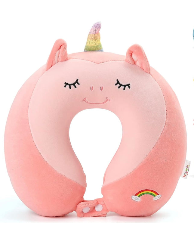 Niuniu Daddy neck pillow for traveling, unicorn design, memory foam, pink, comfortable travel pillow”