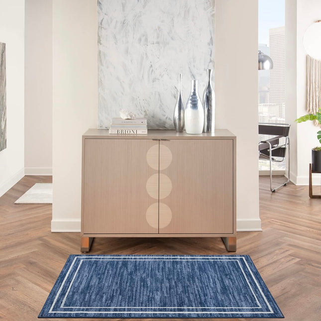 Nourison Essentials Indoor/Outdoor Area Rug, Navy/Ivory, 3’ x 5’, new in original packaging”