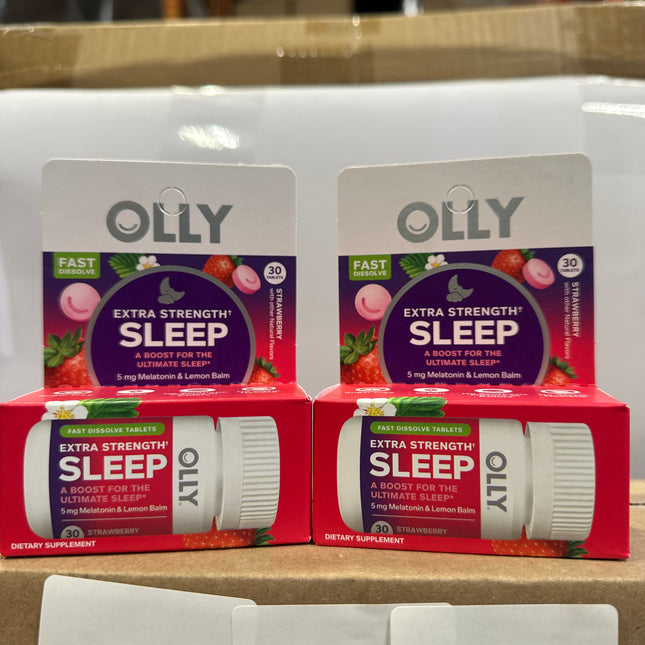 OLLY Extra Strength Sleep Fast Dissolve Tablets 2-pack, 30 tablets each for ultimate restful sleep and healthy sleep cycles”
