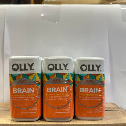  OLLY Ultra Strength Brain 3-pack, 60 softgels each for cognitive support and brain health”