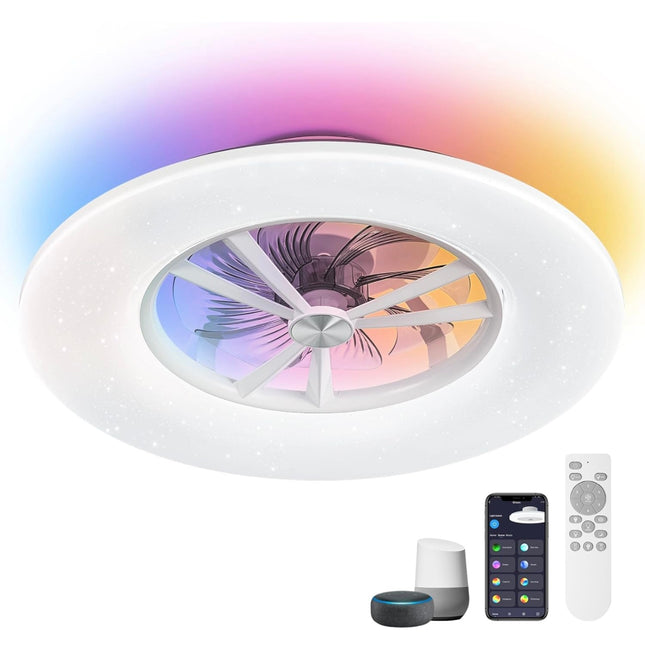 Orison RGB Ceiling Fan with Light, 24” Low Profile, Smart Ceiling Fan, Alexa & Google Home Compatible - Open Box New