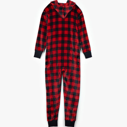 Little Blue House Buffalo Plaid Hooded Fleece Jumpsuit Size XS New