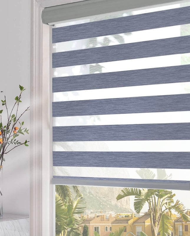Persilux Blackout Zebra Roller Blinds, dark grey, dual-layer, light filtering, 34 x 72 inches”