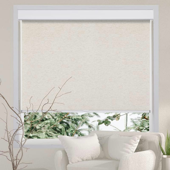 Persilux Window Shades Free-Stop Cordless Light Filtering Roller Shades, cream, natural woven fabric, 28 x 72 inches”