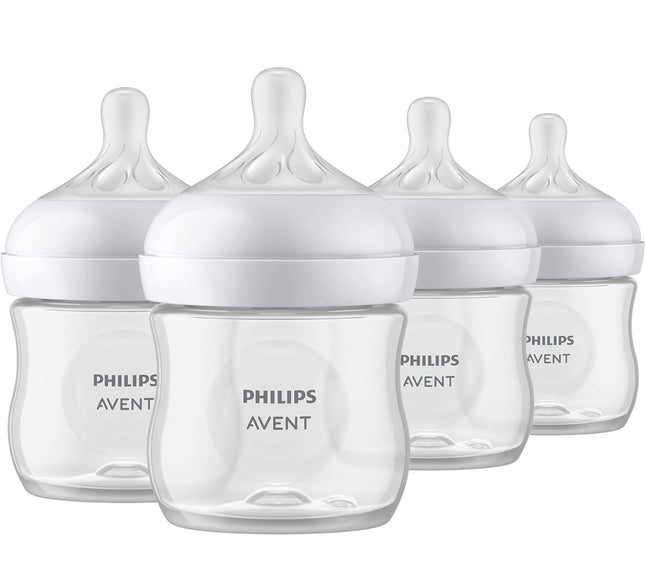 Philips AVENT Natural Baby Bottle with Natural Response Nipple, 4oz, 4-pack, clear baby bottles”
