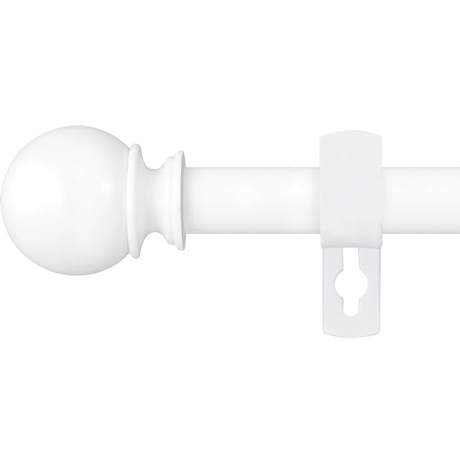  Poskena Adjustable White Curtain Rod 28-48 Inch, heavy duty, 5/8 inch diameter, new open box, classic round finials”