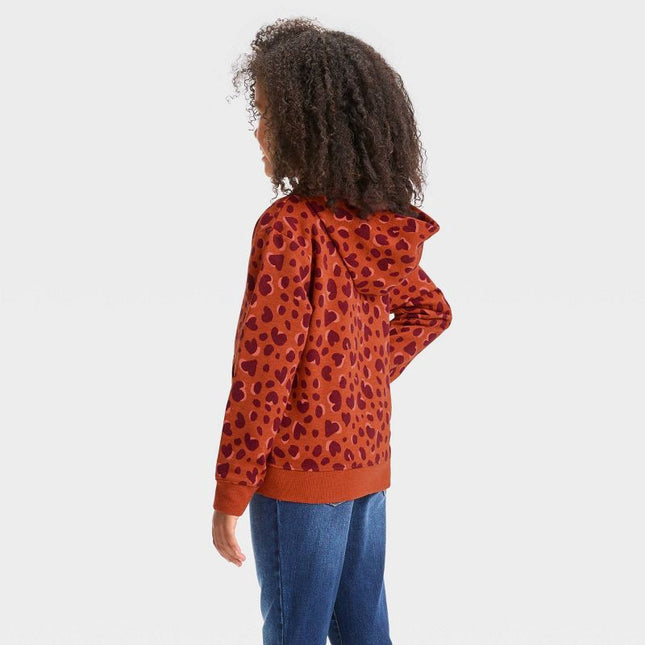 Girls' Zip-Up Fleece Hoodie Sweatshirt - Cat & Jack™ Chestnut Orange, New