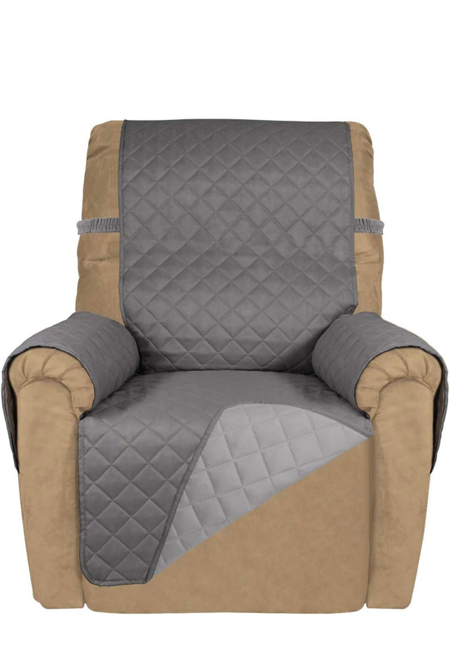 PureFit Reversible Quilted Sofa Cover, small recliner, gray/light gray, water-resistant slipcover”