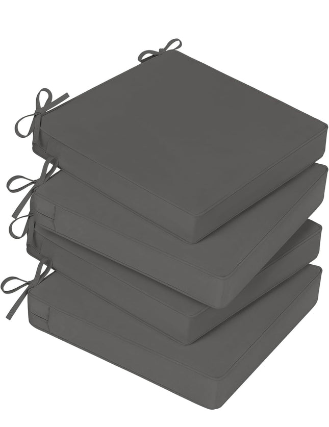 Qirroboni Outdoor Chair Cushions for Patio Furniture, Waterproof Seat Cushions Set of 4 with Ties and Handle, 19 x 19, Dark Grey - New Open Box