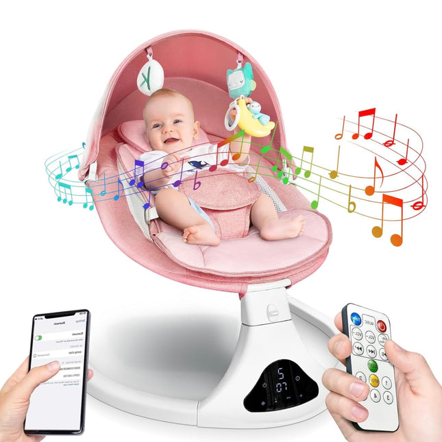 RIVIPLOU Baby Swing for Infants, electric portable swing, 5 sway speeds, Bluetooth music, pink”
