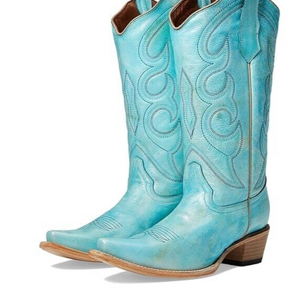 Circle G Sky Blue Embroidered Snip‑Toe Women's Boots Size 8.5 New