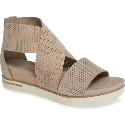 Eileen Fisher Women's Perforated Sport Ankle Strap Sandals - Tan, New with Imperfections, No Box, Size 7.5