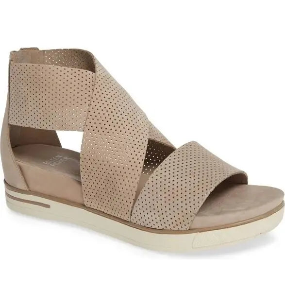 Eileen Fisher Women's Perforated Sport Ankle Strap Sandals - Tan, New with Imperfections, No Box, Size 7.5