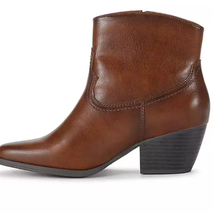 Frye and Co. Women's Savi Stacked Heel Booties, Cognac Brown, New, Size 7.5