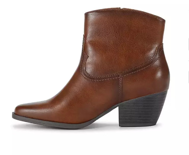 Frye and Co. Women's Savi Stacked Heel Booties, Cognac Brown, New, Size 7.5