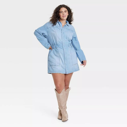 Women's Long Sleeve Denim Shirtdress - Universal Thread™, Light Wash, New, Size 24