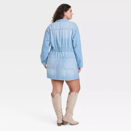 Women's Long Sleeve Denim Shirtdress - Universal Thread™, Light Wash, New, Size 24