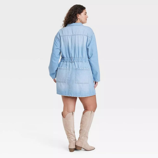 Women's Long Sleeve Denim Shirtdress - Universal Thread™, Light Wash, New, Size 24