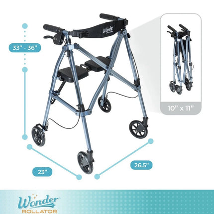 Stander Wonder Rollator Folding Mobility Walker BLUE Walnut New