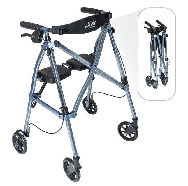 Stander Wonder Rollator Folding Mobility Walker BLUE Walnut New