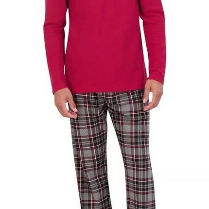 Hanes Originals Men's 2pc Plaid Comfort Fleece Sleep Pajama Set - Red/Black, New, Size L