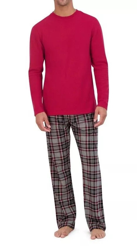 Hanes Originals Men's 2pc Plaid Comfort Fleece Sleep Pajama Set - Red/Black, New, Size L