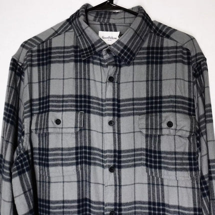 Men's Midweight Flannel Long Sleeve Button-Down Shirt - Goodfellow™, New, Gray Plaid, Size L, XL