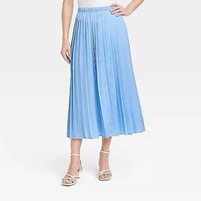 Women's Pleated A-Line Midi Skirt - A New Day™, New, Blue, Size S