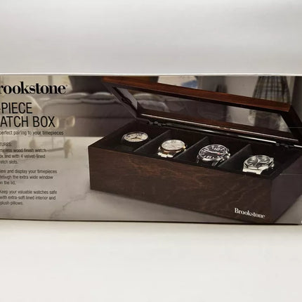 Brookstone Men's 4-Piece Watch Case - New, Dark Brown