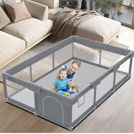 Open box safe and sturdy baby playpen, 73 x 49 inch, indoor and outdoor use, breathable mesh fence”