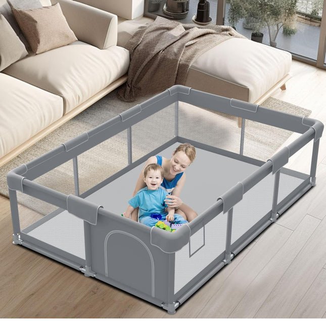Open box safe and sturdy baby playpen, 73 x 49 inch, indoor and outdoor use, breathable mesh fence”