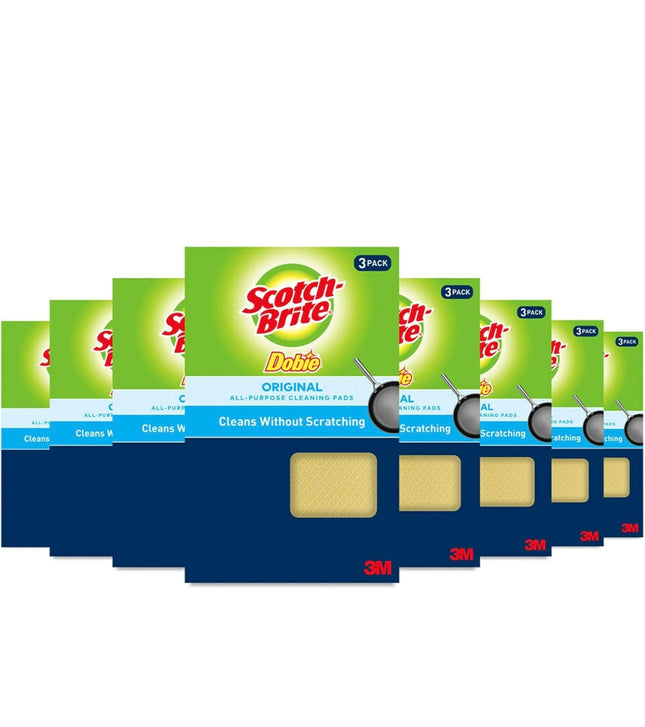 Scotch-Brite Dobie Pads, all-purpose cleaning pads, 3 count pack of 8, non-scratch cleaning for kitchen and household”