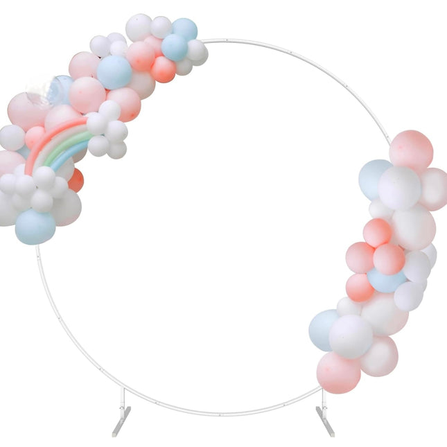 Shinoske 7.2FT Balloon Round Arch Backdrop Stand, metal circle wedding arch, stable base, white”