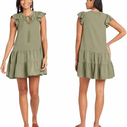 Women's Green Ruffle Dress - Knox Rose™, New, Size L