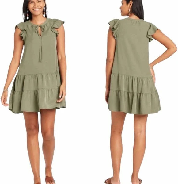 Women's Green Ruffle Dress - Knox Rose™, New, Size L