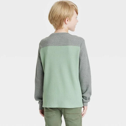 Boys' Long Sleeve Thermal T-Shirt - Cat & Jack Charcoal Gray/Olive Green, Size - 4,8