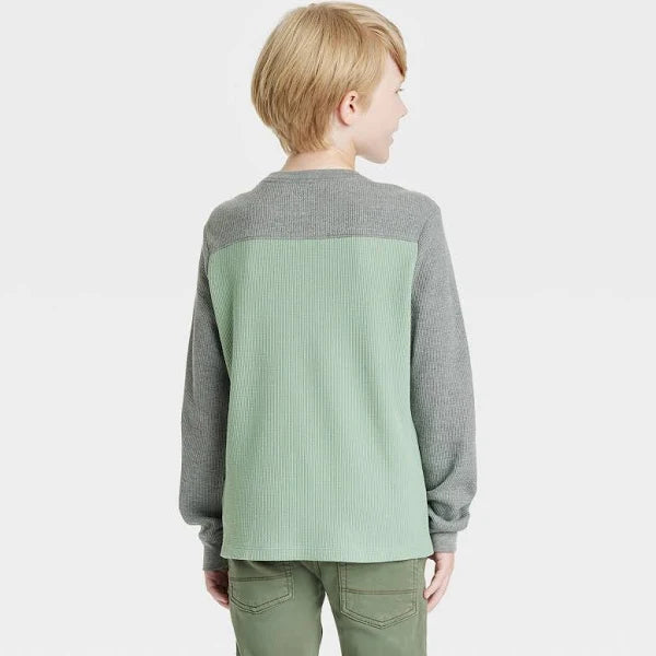 Boys' Long Sleeve Thermal T-Shirt - Cat & Jack Charcoal Gray/Olive Green, Size - 4,8