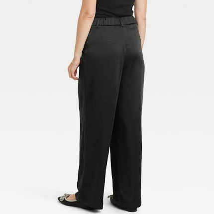 Women's High-Rise Wide Leg Satin Pants - A New Day™, New - Black, Size 6