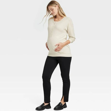 Women's Long Sleeve Henley Maternity And Beyond Shirt - Isabel Maternity by Ingrid & Isabel, New - Beige, Size M