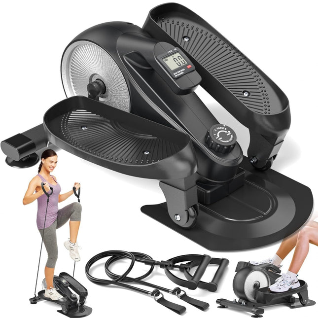 Sit-stand multifunctional elliptical machine for home and office use, portable under desk elliptical, with resistance bands, new open box”