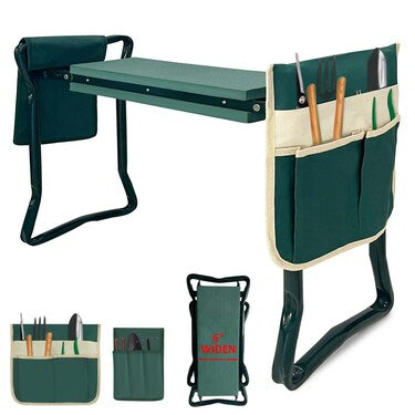 SKUSHOPS Heavy Duty Foldable Garden Kneeler and Seat Gardening Bench with Two Tool Pouches and 6” Wide Soft Kneeling Pad.