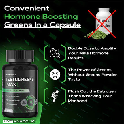 Live Anabolic - TestoGreens Max - Men’s Daily Greens Capsule Supplement - 30 Count