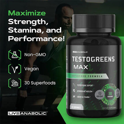 Live Anabolic - TestoGreens Max - Men’s Daily Greens Capsule Supplement - 30 Count