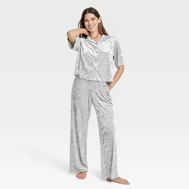 Women’s velvet wide-leg pajama set by Stars Above™, new with tags, luxurious lounge wear in silver