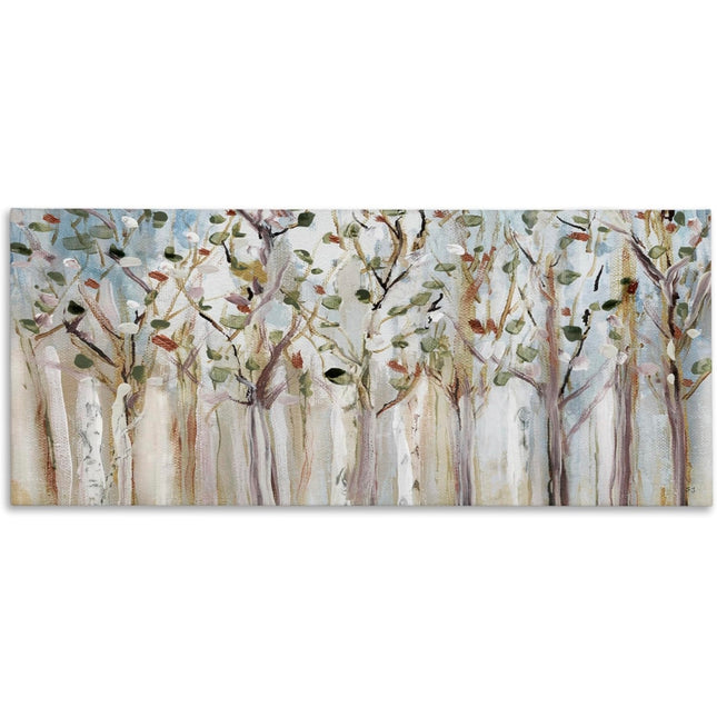 Stupell Industries abstract painting of birch trees in a fall forest, 40 x 17 inches, grey tones by Susan Jill.”