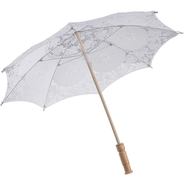 Toyvian 2 Pcs 12 Inch Lace Parasol Umbrella, wedding umbrella, bridal photo props, white and beige lace umbrella, open box”
