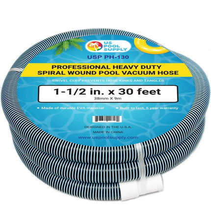  U.S. Pool Supply Professional Heavy Duty Spiral Wound Pool Vacuum Hose, 1-1/2 inch x 30 feet, durable EVA material, swivel cuff”