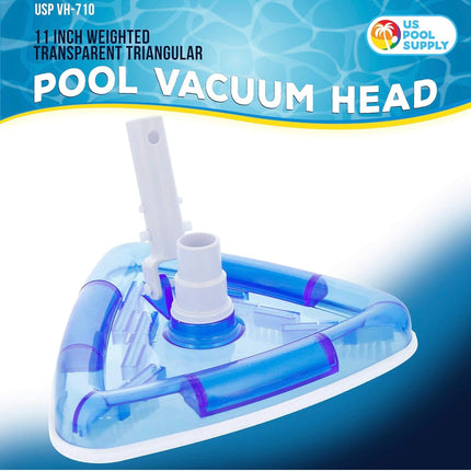  U.S. Pool Supply Weighted Transparent Triangular Pool Vacuum Head, 11-inch, swivel hose connection, EZ clip handle”
