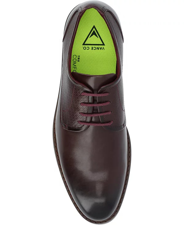 Vance Co. Men's Kendon Tru Comfort Foam Plain Toe Lace-Up Derby Shoes - New - Bordeaux - Size 9.5